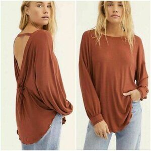 Free People shimmy shake lettuce hem deep v back long sleeve blouse size S
